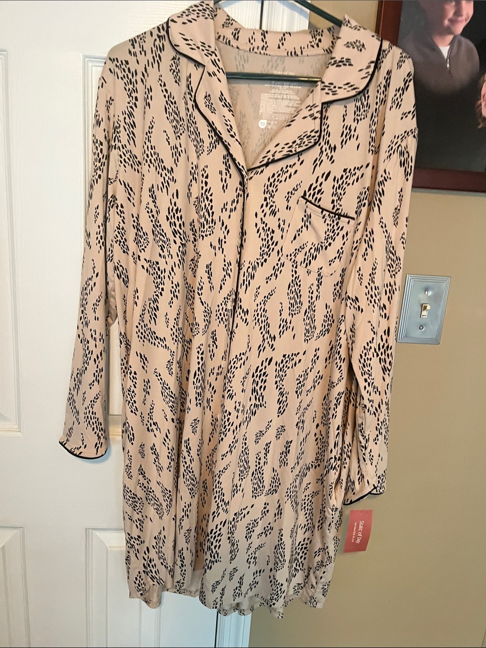 State of day Beige Animal Print Button-Up Nightshirt with pockets.  New